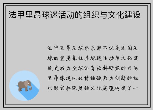 法甲里昂球迷活动的组织与文化建设